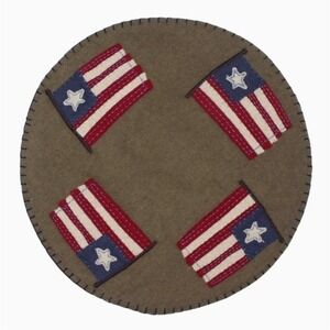 Primitive‎ Farmhouse American Flag Candle Mat Wool Felt Applique 15" New